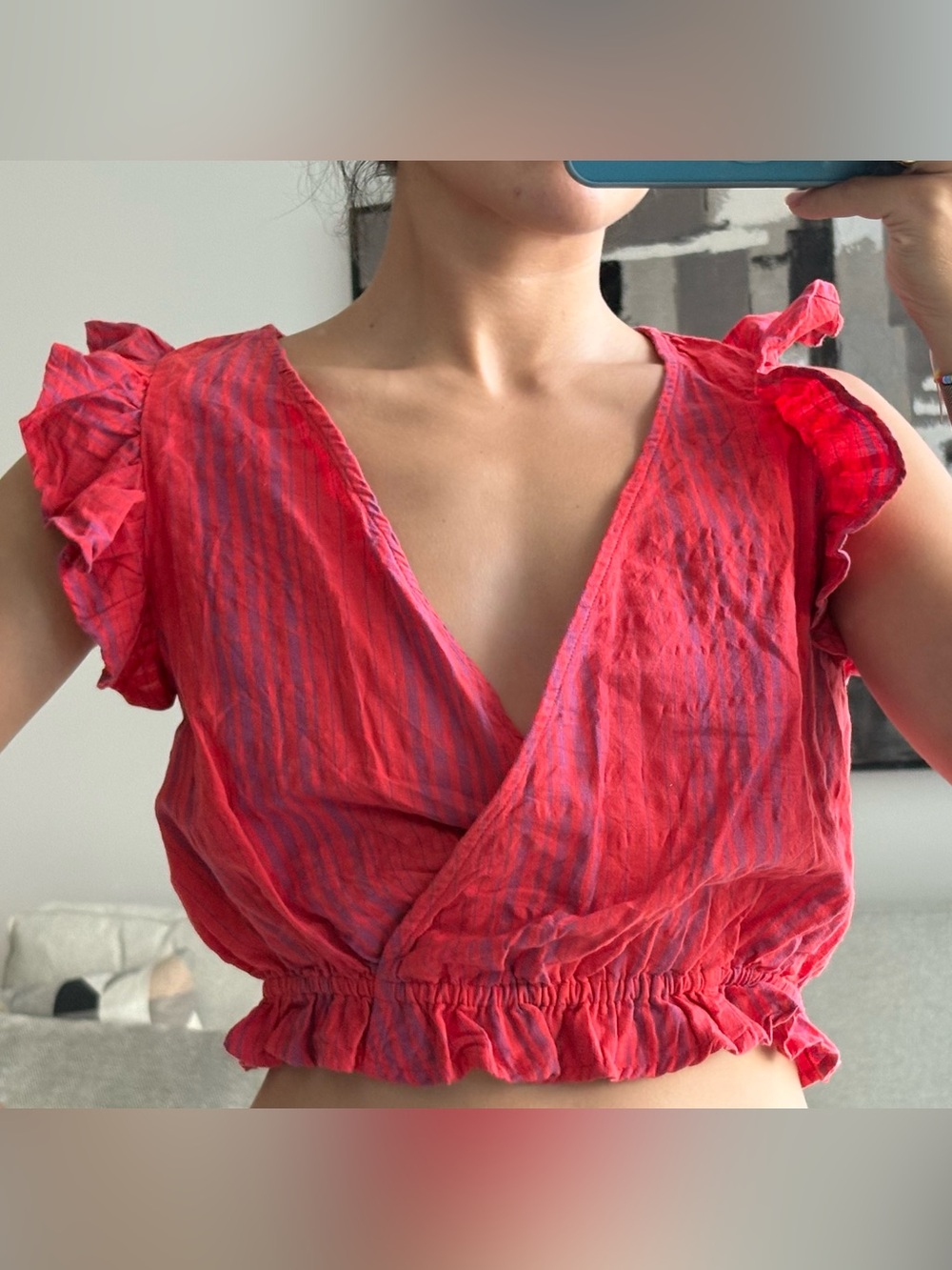 Universal Thread Red and Blue Striped Wrap Crop Top